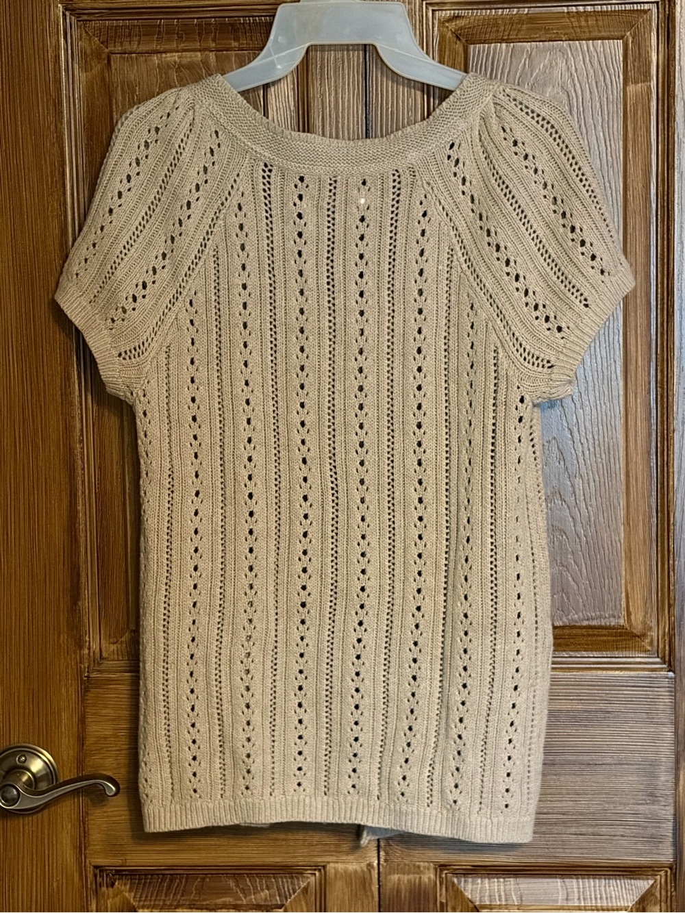Sonoma Open Knit Short Sleeve Cardigan in Light Beige - Picture 2 of 7